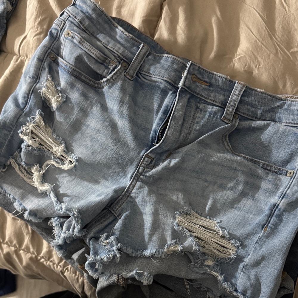 American Eagle Outfitters Light Blue Distressed Denim Shorts